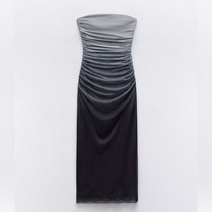 Zara Strapless Black and Gray midi dress